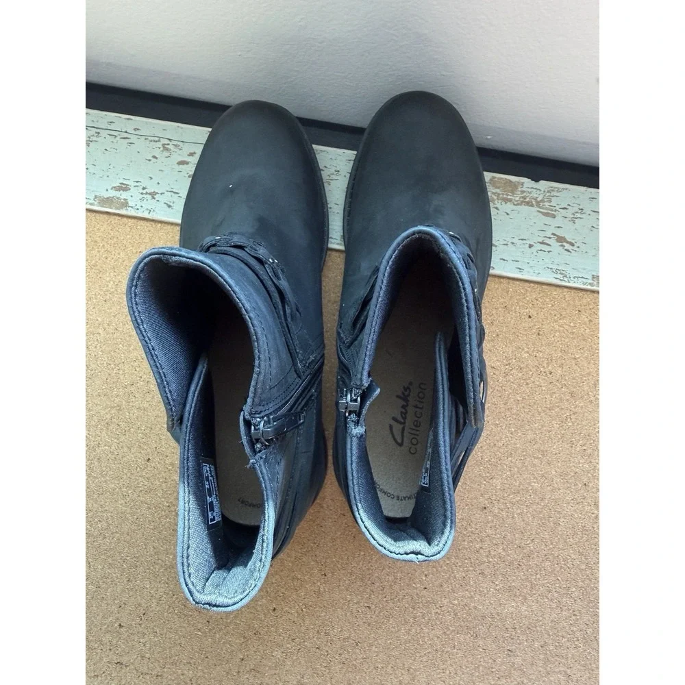 Clarks Hearth Kaylie Black‎ Leather Ankle Boots Women's Size 8 Never Worn